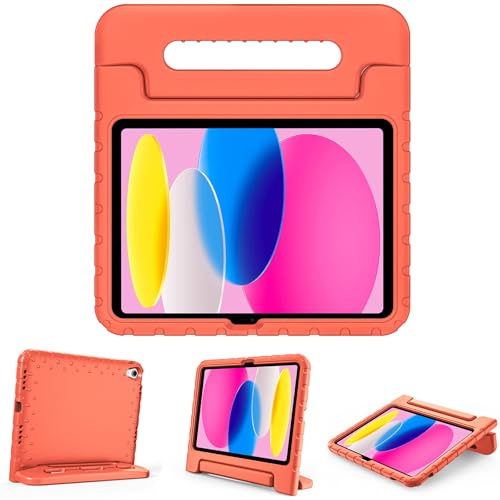 ProCase Kids Case for iPad A16 11th Generation 2025/iPad 10th Generation 2022 with Pencil Holder, iPad 11/10 Case Shockproof Lightweight Cover with Stand Convertible Handle for Children -Orange