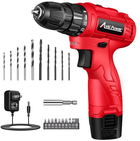 AVID POWER 12V Cordless Drill, 3/8-Inch Keyless Chuck, High-Speed 1400 RPM & 25+1 Torque Control, Electric Power Drill Kit with 21pcs Bits, Battery and Charger