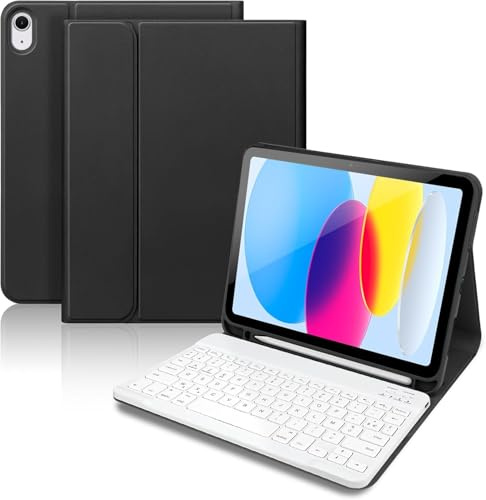 Hopwernce Coque avec Clavier pour iPad 11ᵉ/10ᵉ Generation (A16, 11 2025/10.9 2022) - Clavier Bluetooth AZERTY Français Détachable avec Porte-Stylo et en Cuir Premium (Noir et Blanc)