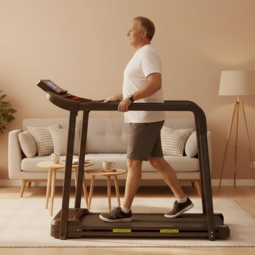 Laufband für Senioren Klappbar mit Handlauf - Elektrisches Fitnessgerät leise & gelenkschonend, Walking Pad für Zuhause bis 135 kg kompakt faltbar, Ideal für ältere Menschen & Rehabilitation