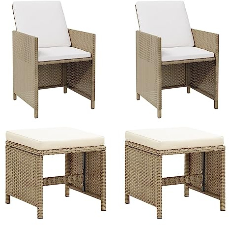 Nqyjm Gartenstuhl mit Hockern, 2 Stück, Polyrattan, Beige, für Garten, Strand, Balkon, Terrasse, Camping