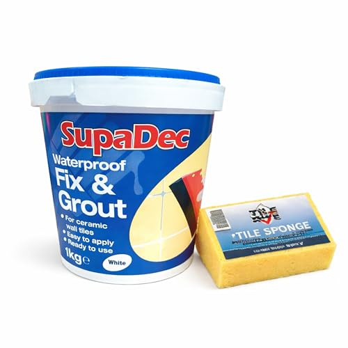 Waterproof Fix & Grout 1kg with Sponge | Tile Adhesive & Grout Repair Compound | For Bathrooms, Kitchens & Wet Areas