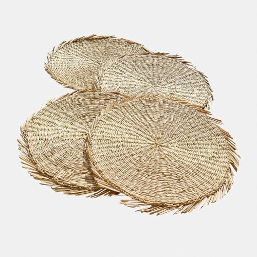 LOBERON Platzset 4er Set Nuviras, beige | Handgefertigt - Boho-Stil - mit Fransenkante - Natürlicher Look - Tischset - Seegras