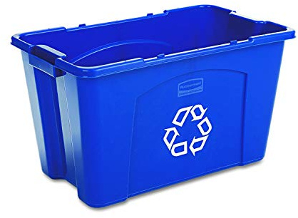 Rubbermaid Commercial Products, Papelera de Reciclaje/Caja para Papel y Embalaje, Apilable, 18 GAL, para Interior/Exterior/Garajes/Casas/Instalaciones Comerciales, Azul (FG571873BLUE)