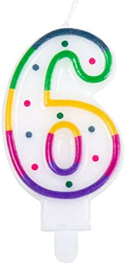 Boland 31066 - Geburtstagskerze Zahl 6, Nummer Sechs, mit Kerzenhalter, Stecker, Spieß, Minikerze, Tortenkerze, Kuchen, Geburtstag, Kindergeburtstag, Kindergarten, Dekoration, Geschenk