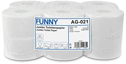 Funny AG-021 Rouleaux de Papier Toilette Double Épaisseur, 18cm Diamètre, Blanc Brillant, Lot de 12