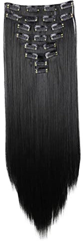 CAISHA XXL 60cm 8 Teile Set CLIP IN EXTENSIONS Haarverlängerung Haarteil Glatt Schwarz CES1