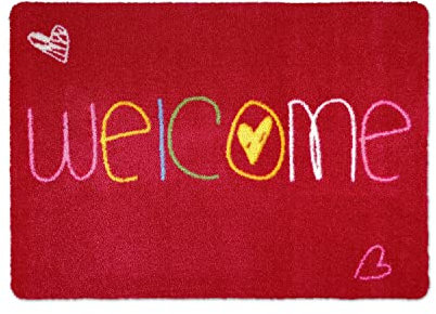 deco-mat Fußmatte Welcome 40 x 60 cm Rot - rutschfeste, waschbare Fußmatte für Außen und Innen - Saugstarke Schmutzfangmatte für Eingangsbereich