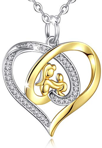 Eudora Mütter Tochter Schmuck Mütter Liebe 925 Sterling Silber Halsketten für Frauen Kubisch Zirkonia Gold überzogen Herz Anhänger Halskette mit 45cm Kette