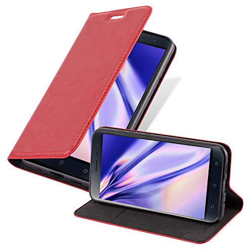 Cadorabo Hülle kompatibel mit Asus ZenFone 3 (5.5 Zoll) aus Kunst Leder Flip Klappbare Stoßfeste Magnetische [Standfunktion] [Kartenfächern] Cover Hülle für Asus ZenFone 3 (5.5 Zoll) Tasche in Rot