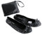 Varsany Roll Up Satin Black Shoes - Foldable Pumps Flats Ballet Dance Ladies After Party Shoes with Foldable Bag - Women's Flat Shoes