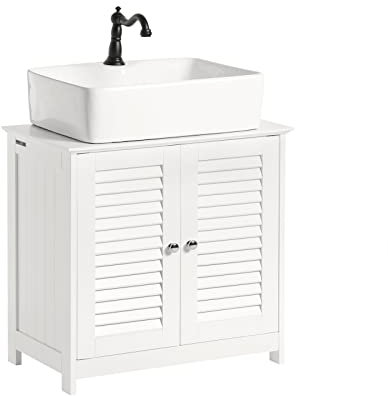 SoBuy Meuble Sous Lavabo avec 2 Portes et 2 Étages, Placard de Rangement Salle de Bain, L60 x P35 x H58 cm, Blanc, FRG237-W