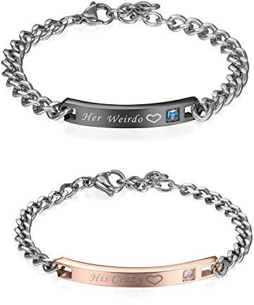 OIDEA Paar Armband Panzerkette Edelstahl: 2 Stück Partner Armbänder mit Gravur “His Crazy und Her Weirdo” für Paare Herren Damen Pärchen Armkette Partnerarmbänder mit Zirkonia Schwarz Rosegold