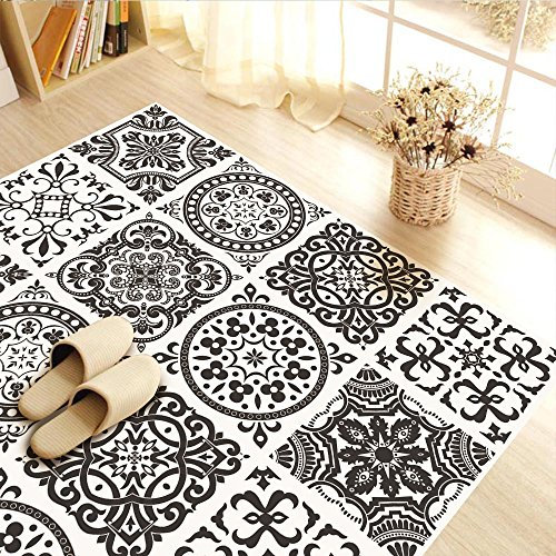 Vinyl-Boden-Wandfliesen, Bodenaufkleber, wasserdicht, rutschfest, Fliesenaufkleber für Küche, Badezimmer, selbstklebend, abziehen und aufkleben, PVC-Wandaufkleber, weiß und schwarz, 50x50x 4 Stück