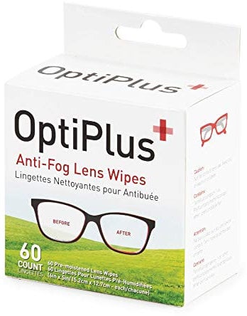 OptiPlus Anti Fog Lens Wipes l Pre-Moistened l Cleaning Wipes for Glasses, Laptops Screens, Smart Phones, Optical Lens, Goggles, Watch Screen and More l Defogging, Quick-Dry & Scratch-Free l 60 Count