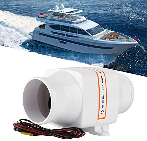 Terisass 3'' In-Line Air Blower Marine Bilge Air Blower Mute Strong Ventilation Fan for Yacht Boat RV 12V/24V (12V)