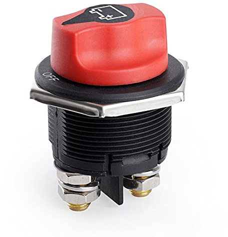 Tawveml Batterieschalter 12V/24V 200A Wasserdicht für Boot, Motorrad, Yacht, Auto, KFZ, Bus, RV, UTV-Fahrzeug - Schwarz&Rot - SPST - Scharnierhebel - EIN-AUS