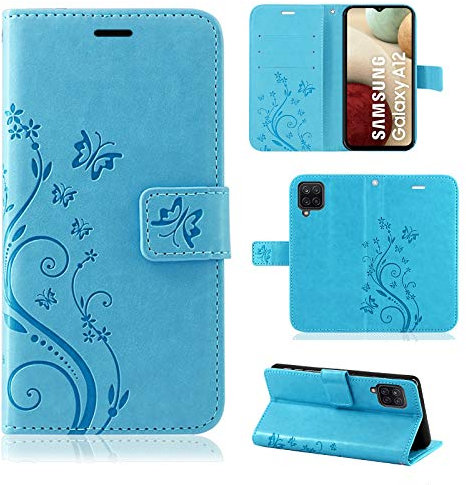 Hülle Kompatibel mit Samsung Galaxy A12 | Klapphülle Schutzhülle mit Kartenfächer Kompatibel für Galaxy A12 | Magnetverschluss Klapphülle | Blau