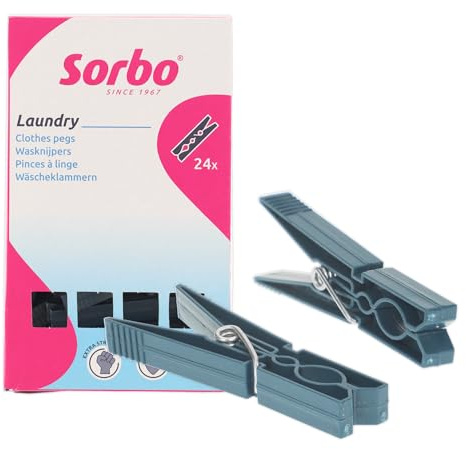 Sorbo Recycled Clothes Pegs, Extra Strong, UV Protection, Made from 98% Recycled Plastic, Anti-Slip Grip, Pack of 24