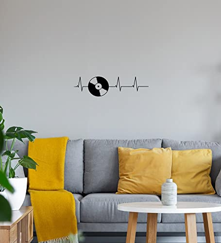 Herzschlag Schallplatte Wandtattoo Schwarz Aufkleber 130 x 35 cm
