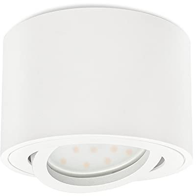 KYOTECH LED Aufbaustrahler flach Schwenkbar Aufbauspot inkl 5W LED Modul 3000K Warmweiß 230V Aufbauleuchte Ø80x50mm Deckenspots Aufputz aus Aluminium Downlight, matt weiß