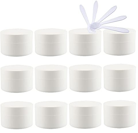 TIANZD 12 Pieces 50ml Matte White Empty Plastic Cosmetic Jars with Screw Lid Inner Liner 50g Small Containers for Homemade Cream Gel Lip Balm Salve Storage Pot with 6x Spatula