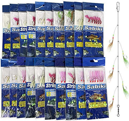 Skipaelf Sabiki Rigs Set, 20 Packungen Angelköder-Rigs Luminous Sabiki Rig mit scharfen Haken, weiche Garnelen Köder Surf Angeln Rigs Salzwasser