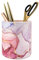 WAVEYU Pen Holder for Women Girls, Pencil Cup Pink Desk Decor, Makeup Brush Holder Large Pu Leather Multi-Functional Organizer Cup for Office, Classroom, Home, Colorful Marble