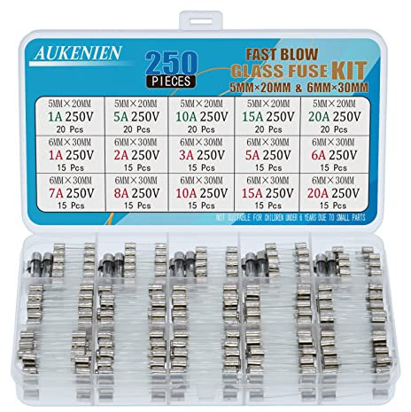 AUKENIEN 250 Pièces Fusible en Verre 5 Valeurs 5x20mm 1A 5A 10A 15A 20A 10 Valeurs 6,3x32 6x30 mm 1A 2A 3A 5A 6A 7A 8A 10A 15A 20A Fusibles à Fusion Rapide