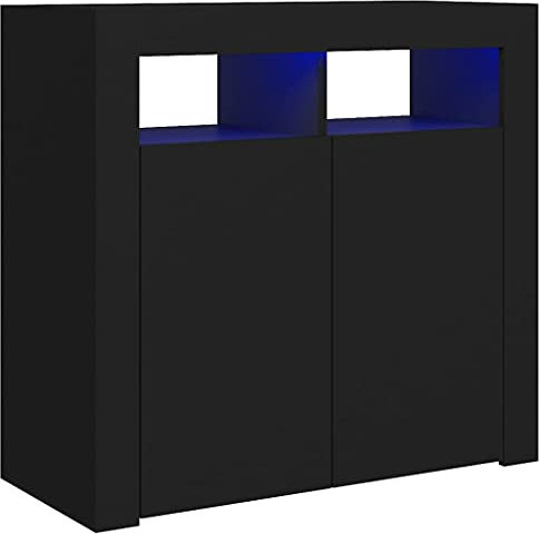 vidaXL Sideboard mit LED-Leuchten Kommode Anrichte Schrank Beistellschrank Mehrzweckschrank Standschrank Flurschrank Schwarz 80x35x75cm
