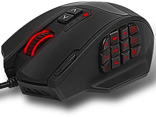 RED SAMURAI Souris filaire pour jeu, 16400 dpi 1000 Hz, 18 boutons programables, poids réglable, prise en main stable, rétroéclairage, compatible avec MMO/FPS/MOBA, utilisation quotidienne,