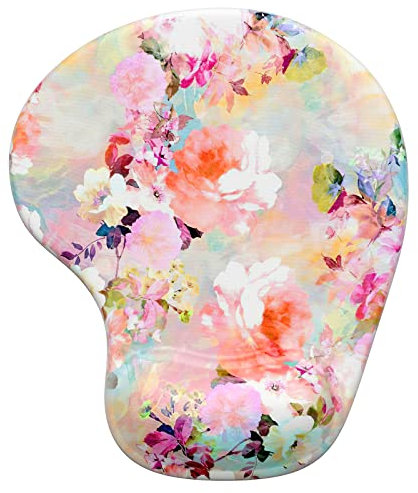 Hsurbtra Tapis de Souris, Ergonomique Tapis de Souris Gamer avec Repose Poignet en Gel, Portable, Parfait pour Ordinateur, Bureau, Travail, Fleur Rose