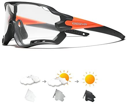 KINGSEVEN Cycling Glasses for Men Women Bicycle Sports MTB Road Bike Sunglasses Photochromic Lenses LS-911 (LS911-Photochromic Orange)