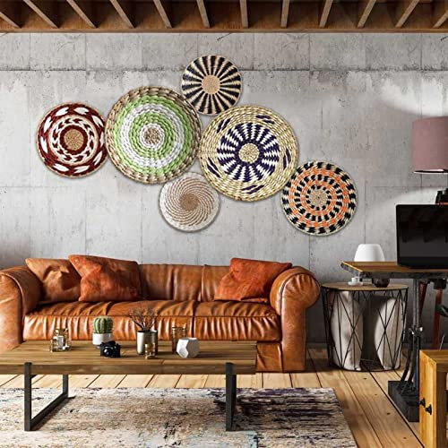 WENCY Juego de 5 Piezas de Decoración de Cestas Tejidas,Cestos Mimbre Decoración Pared,Cestas Decorativas Redondas para Colgar,Esculturas de Pared,Decoración de Pared,Platos Decorativos Pared