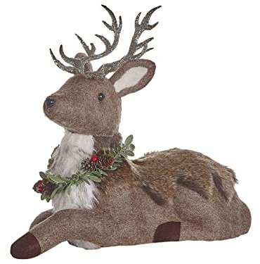 Beliani Weihnachtsdeko Rentier Dekofigur Weihnachtsfigur Webpelz braun 38 cm Tapio
