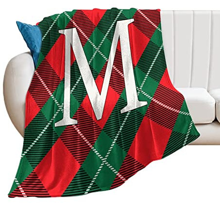 Buffalo Plaid Initiale M Decke, englische Buchstaben, Überwürfe, Plüsch, super weich, warme Flanelldecke für Couch, Bett, Sofa, Stuhl, Geschenk für Freunde, Familie, Lehrer, 76 x 102 cm