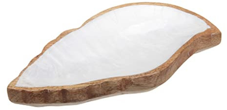 RiloStore Dekoschale Holz 22x12cm Muschel martime Deko o526 Holzschale Schmuckschale Baddeko Muschelschale XL Dekoration weiss Mangoholz