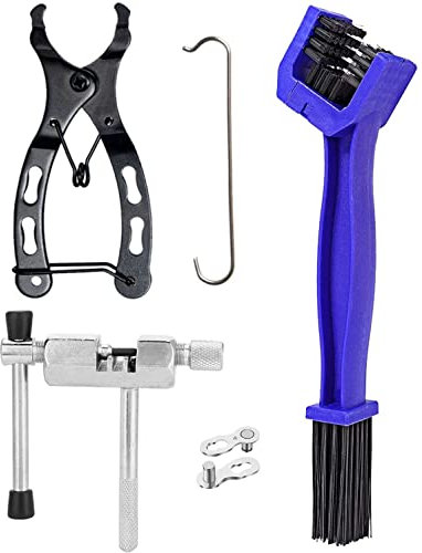 4 Fahrradketten Kzeugen, Kettenentferner + Kettenreinigungsbürste + Kettenspanner + Fahrrad Fehlt Link, Fahrrad Reparatur Werkzeug Set