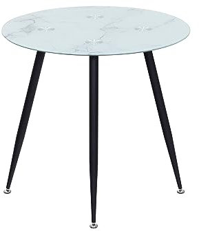 MOG CASA Mesa de Comedor Fija Redonda Corin | 80 x 80 x 75 cm | Ideal para Cocina o Salón | Ideal para 2 a 4 Personas | Tablero con Efecto Mármol Blanco | Patas de Metal en Negro