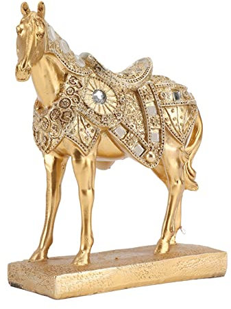 BuyWeek Stehende Pferdestatue, Gold Pferde Skulptur Dekoration Kunstharz Pferd Figuren Kunst Ornament für Heim Büro Wohnzimmer Dekoration