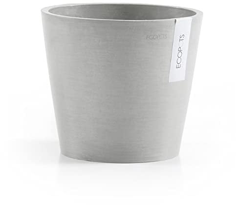 ECOPOTS Amsterdam, fioriera rotonda moderna in plastica riciclata, bianco grigio, 25,4 cm
