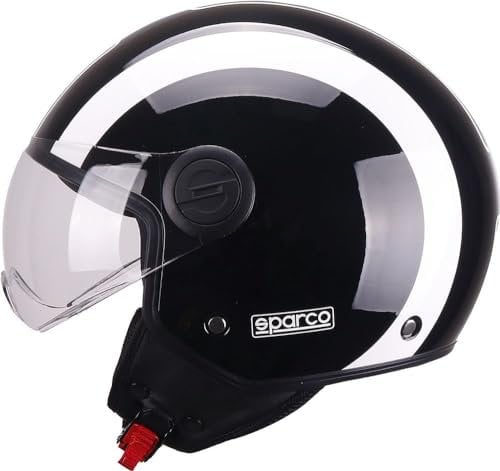 Sparco Riders Sp601 Motorradhelm, Scooter ECE 22.06 Homologiert, Demi-Jet Helm mit Anti-Kratz-Visier und Micrometric Auslösung, SCHWARZ/Weiss, M