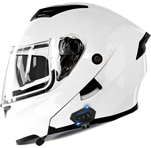 Bluetooth Motorradhelm Motorrad Klapphelm Modularer Helm mit Doppelvisier, ECE Genehmigte Kopfhörer für Automatische Antwort, Vollvisierhelm für Erwachsene Männer Frauen, S-XXL