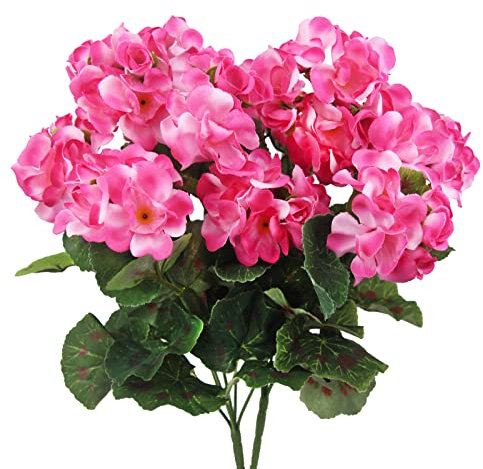 CISDUEO 2 Stück künstliche Geranien für den Außenbereich, Seidenblumen, rosa, künstliche Geranienstrauch, künstliche Blumen, Geranien, für Blumen, Heimdekoration, Innenbereich, Vase, Tischdekoration