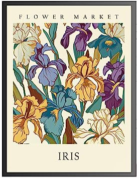 Iris Kunstdruck, Blumenmarkt-Poster, Wandkunst, botanisches Blumen-Kunstwerk für Schlafzimmer, Badezimmer, Wohnzimmer, Dekoration (Iris, 61 x 91,4 cm (ungerahmt)