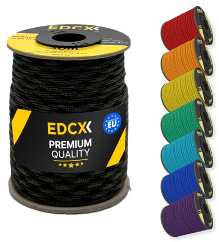 EdcX 4mm Nylon Paracord 550 30m (100 Piedi) - Tipo III, Corda 100% Nylon, Corda 7 Fili, Corda Nylon 4mm in Tinta Unita (Black Forest, 30 m)
