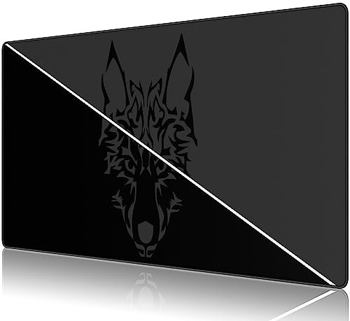 Anpollo Large Gmaing Mouse Pad with Stitched Edges, Superior Micro-Weave Cloth, Non-Slip Base, Size 35.4 X 15.7X 0.12inches - Black Gray Wolf Head
