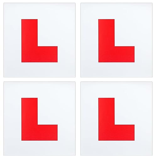 BOBOZHONG Learner L Plates, 4 Pack Adhesive Stickers for Car & Motorcycle, Non-Magnetic Learning Plates for Glass, 17.8 * 17.8CM