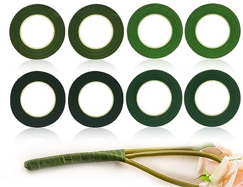 KAPSING Floristenband Grün Selbstklebend 8 Rolle, 216m Kreppband Grün, Blumenband, DIY-Blumenstraußdekoration (4 Verschiedene Grüns)