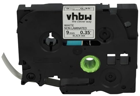vhbw Schriftband-Kassette kompatibel mit Brother P-Touch 1080, 1010, 1000-Serie, 1200, 1090 Etiketten-Drucker 8m x 9mm Schwarz auf Weiß, Kunststoff